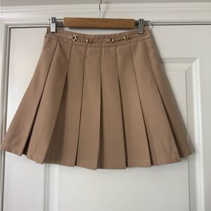 Tan Pleated Skirt with Gold Accents
